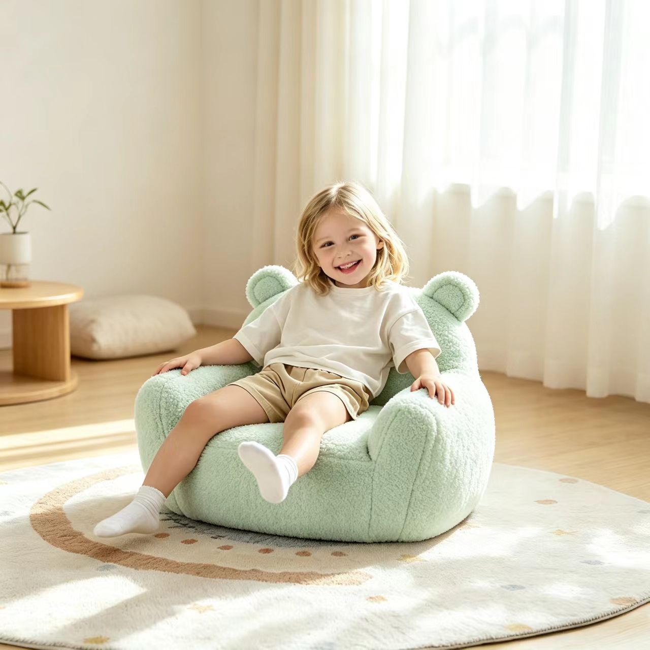 Velvet Bear Kids Sofa Chair – Shredded Foam Filled Lightweight Toddler Couch – Cute Soft Lounger for Bedroom & Living Room